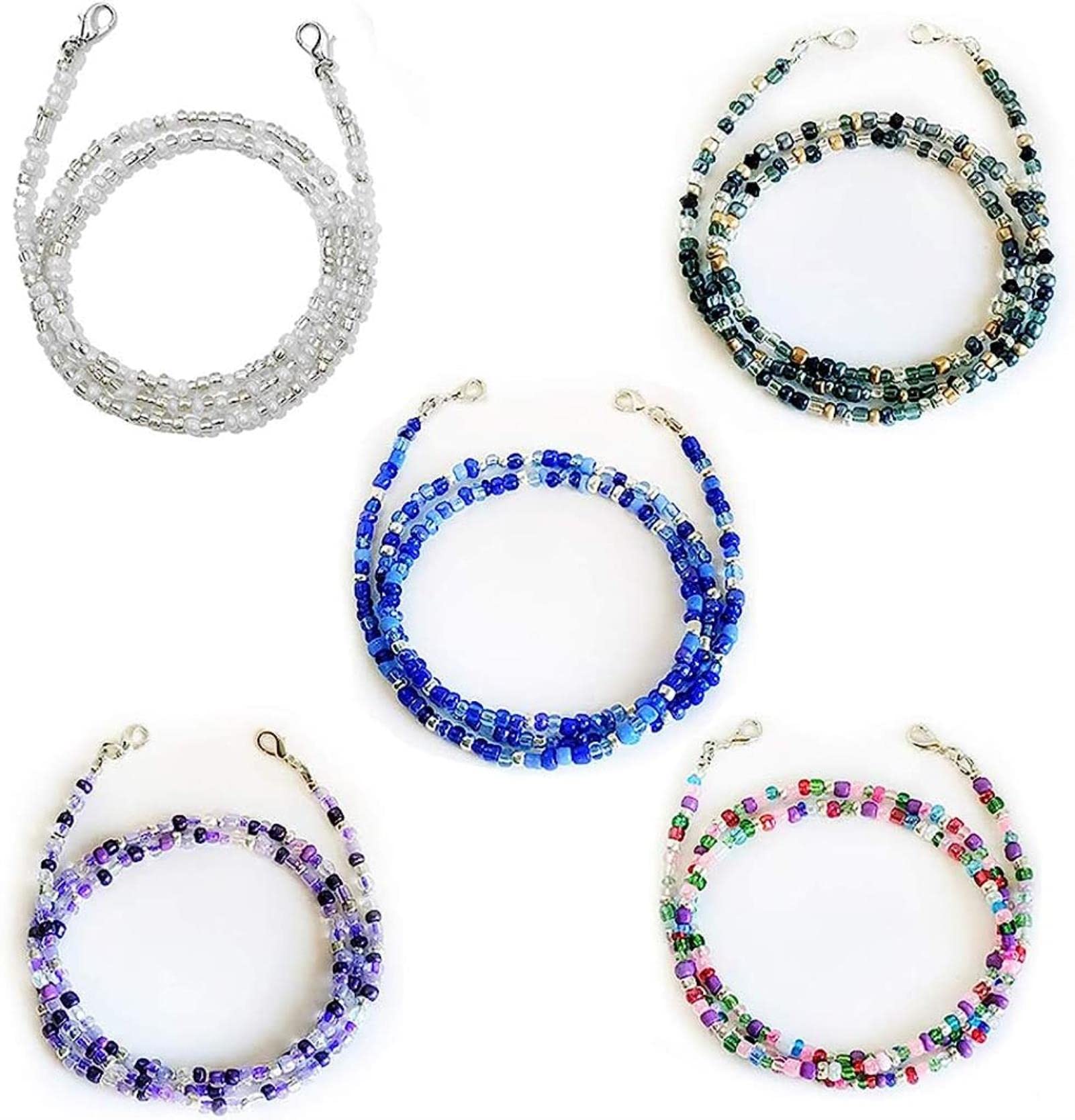 5 Cordones con Clips para Gafas, Cadenas cómodas para Hombres, Mujeres, niñas y Personas Mayores.