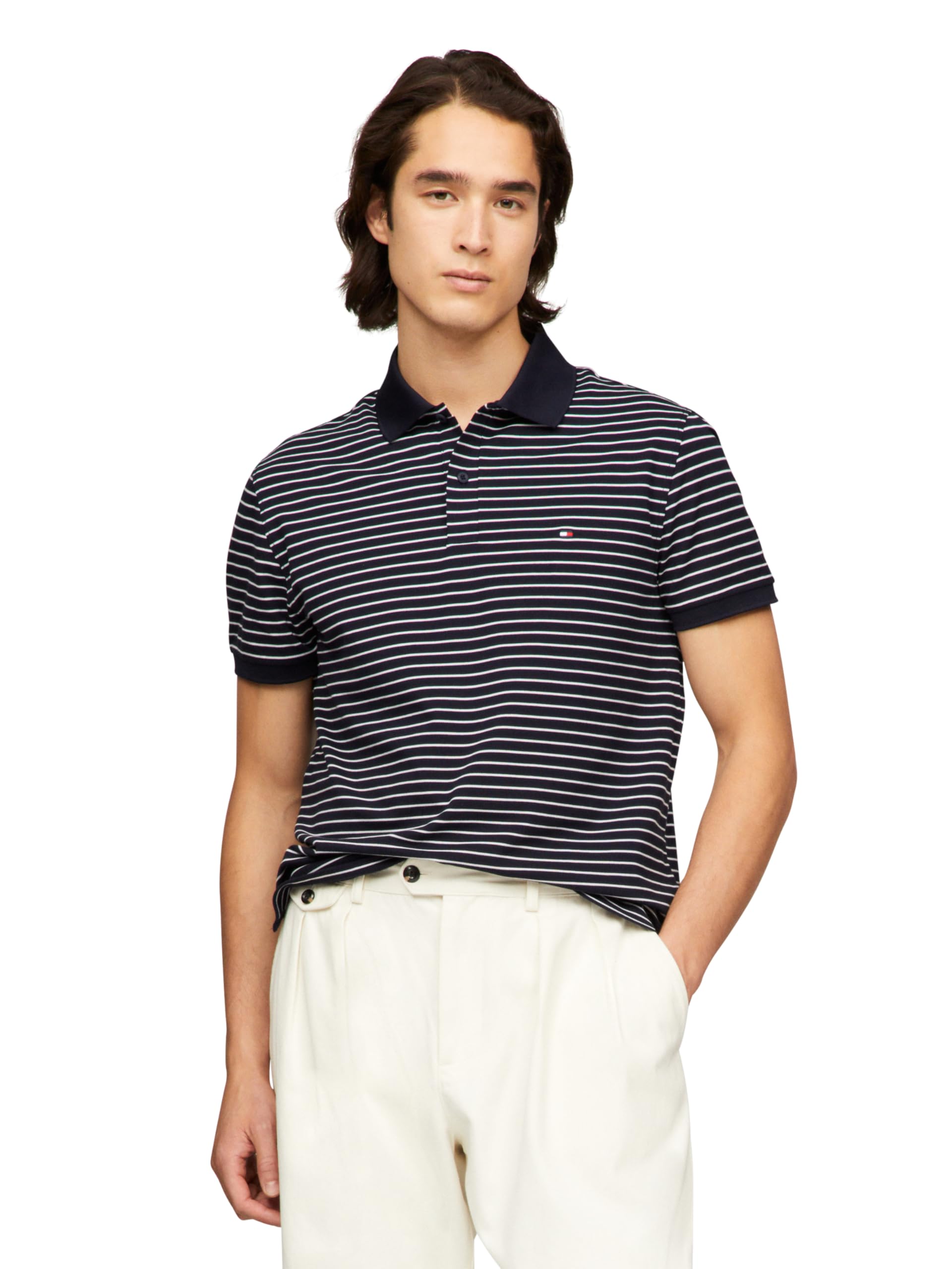 Tommy Hilfiger Men's Desert Sky / White Short Sleeve Casual Dri Polo Shirts In Regular Fit With Moisture Wicking And Stretch, Desert Sky/White, Xxl