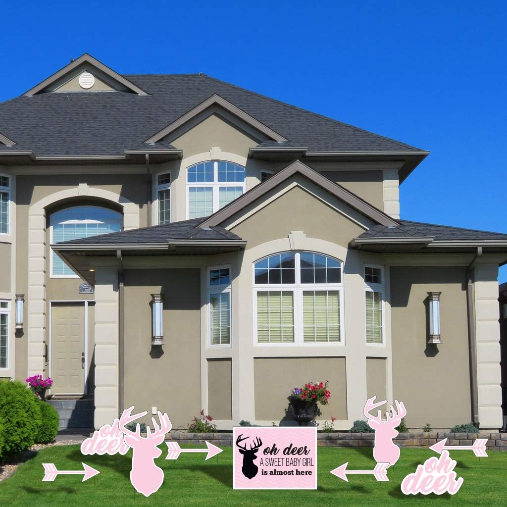VictoryStore Baby Shower Decorations: Oh Deer A Sweet Baby is Almost Here Baby Shower Yard Decorations Includes Stakes (Pink)