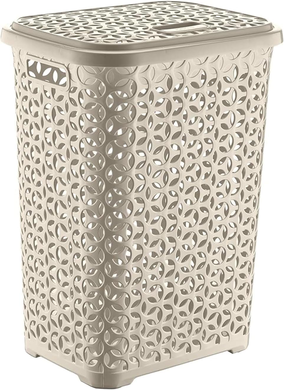BH | Plastic Laundry Basket With Lid | 60 Liters | CREAM | 1 Pc | Large | Rattan Style | Clothes Storage Washing Bin Basket Hamper for Bathroom Bedroom (Pack of 1) - By BEST HOUSE
