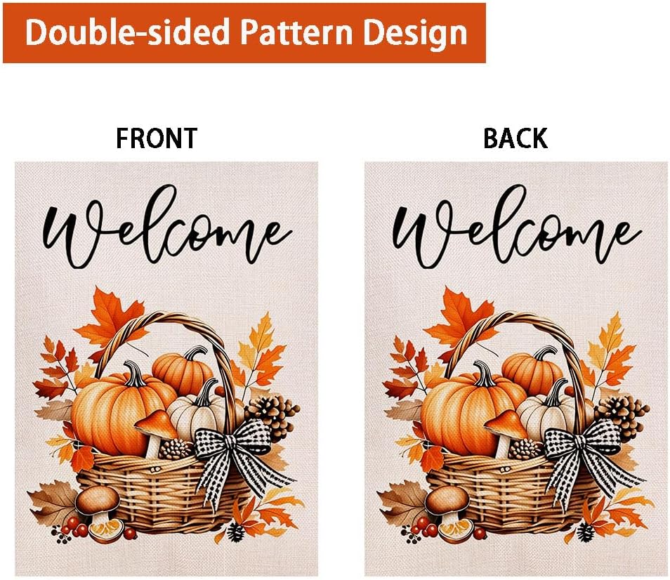 Welcome Pumpkin Basket Garden Flag 12.5 x 18 Inch Double Sided Autumn Yard Outdoor Decoration - Image 5