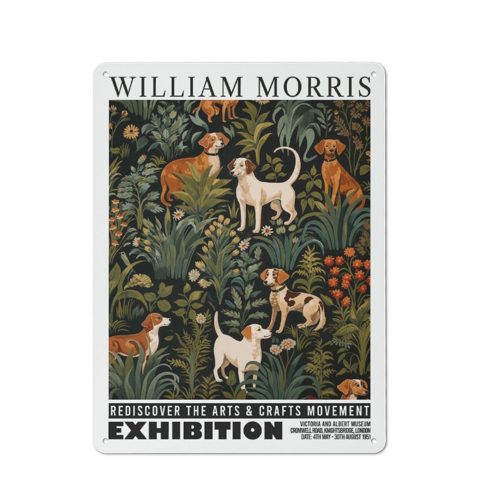 Junmoney Style-20 William Morris Dogs Botanical Exhibition Retro Tin Wall Plaque 40X30cm For Guest Room Or Hallway, For Vintage Wall Decor Fans, For Themed Room Decoration