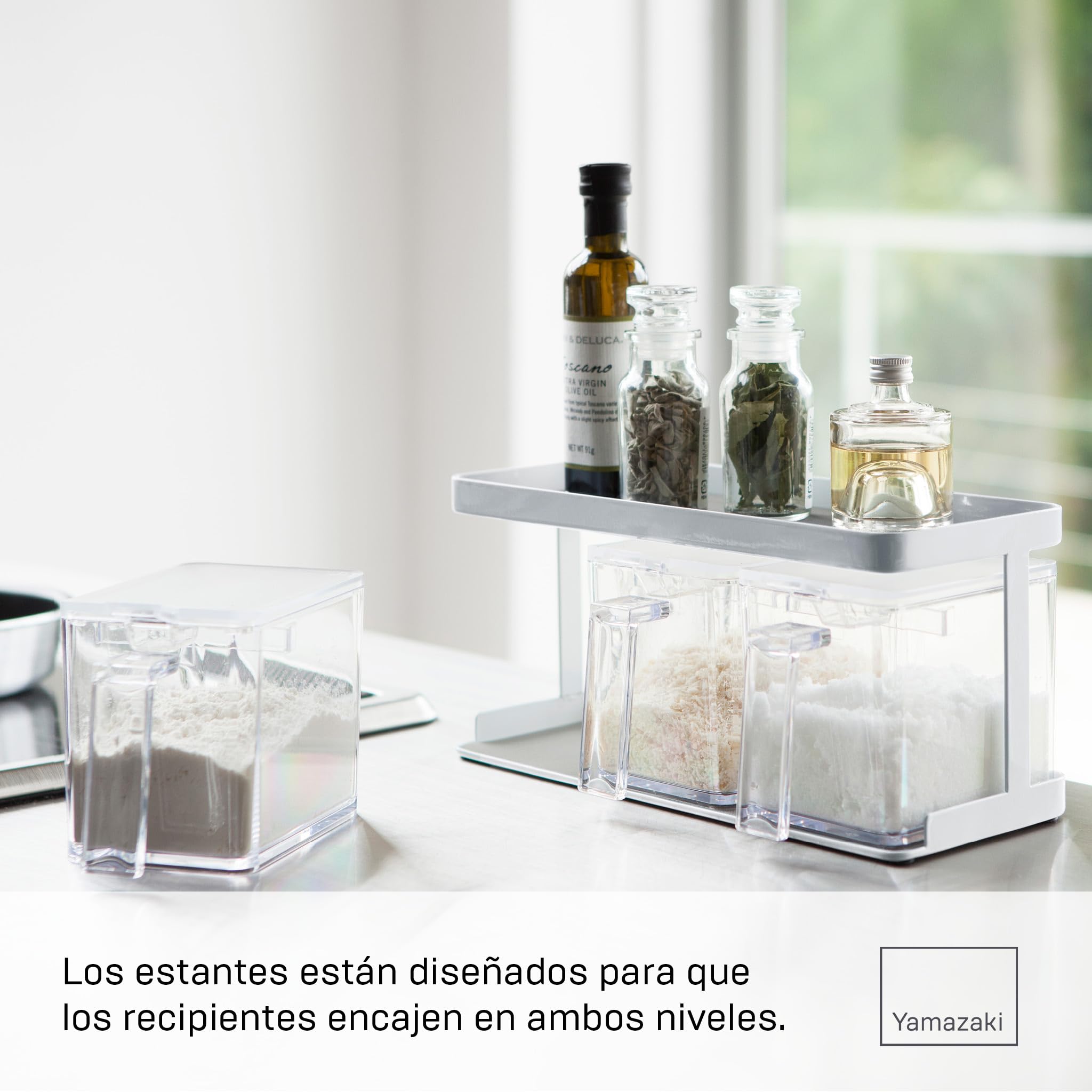 YAMAZAKI 3343 TOWER Spice Bottles X3 & Rack, white, PS Resin/Steel, 27.5 x 11.5 x 13.5 cm