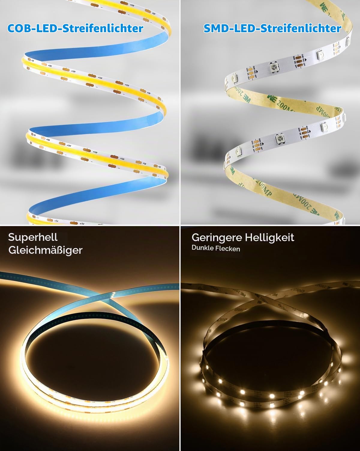 Aclorol COB LED Streifen 10M Warmweiss Selbstklebend Dimmbar für küche