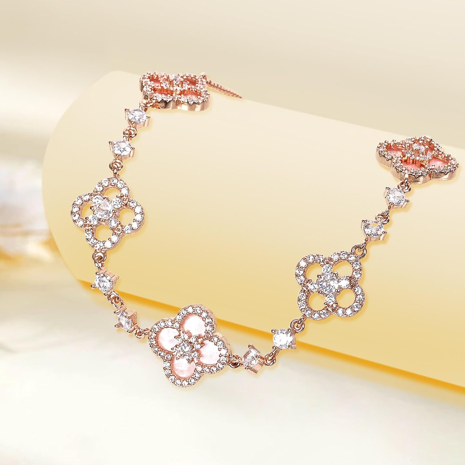 Women's 18K Gold Plated Clover Bracelet with Natural Shell - Four Leaf Lucky Charm Dainty Link Bracelets Jewelry for Women, Trendy Birthday/Mother's Day Gift - Image 5