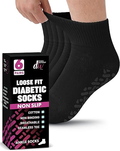 Debra Weitzner 6Pk Non-Binding Loose Fit Sock - Non-Slip Diabetic Socks for Men and Women - Crew, Ankle