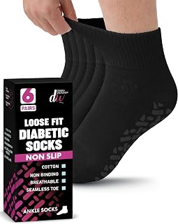 Debra Weitzner Non-Slip Diabetic Crew & Ankle Socks with Grips, 6 Pairs