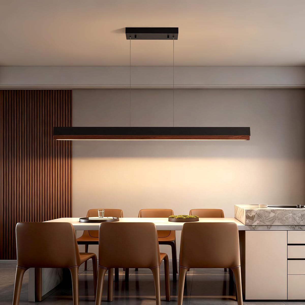 Ecoillumix 43 Wood Linear Pendant Light 24W LED Dimmable Kitchen Hanging Lights