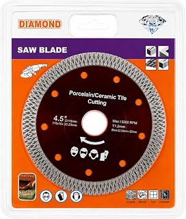 4.5" (115mm) Diamond Cutting Disc for Angle Grinder – Ultra Thin 1.2mm Turbo Blade for Porcelain, Ceramic, Granite, Marble, Concrete, Brick & Stone – 115 x 22.23mm
