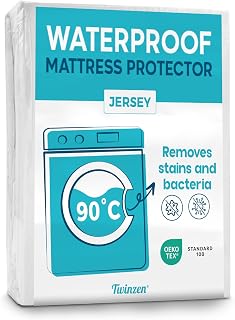 Twinzen - Mattress Protector 90x200 - Waterproof & Respirator - 90 x 200 | Oeko-Tex certified · Sheet type · Washable at 194 °C · Breathable cover · up to 27 cm · Bed cover