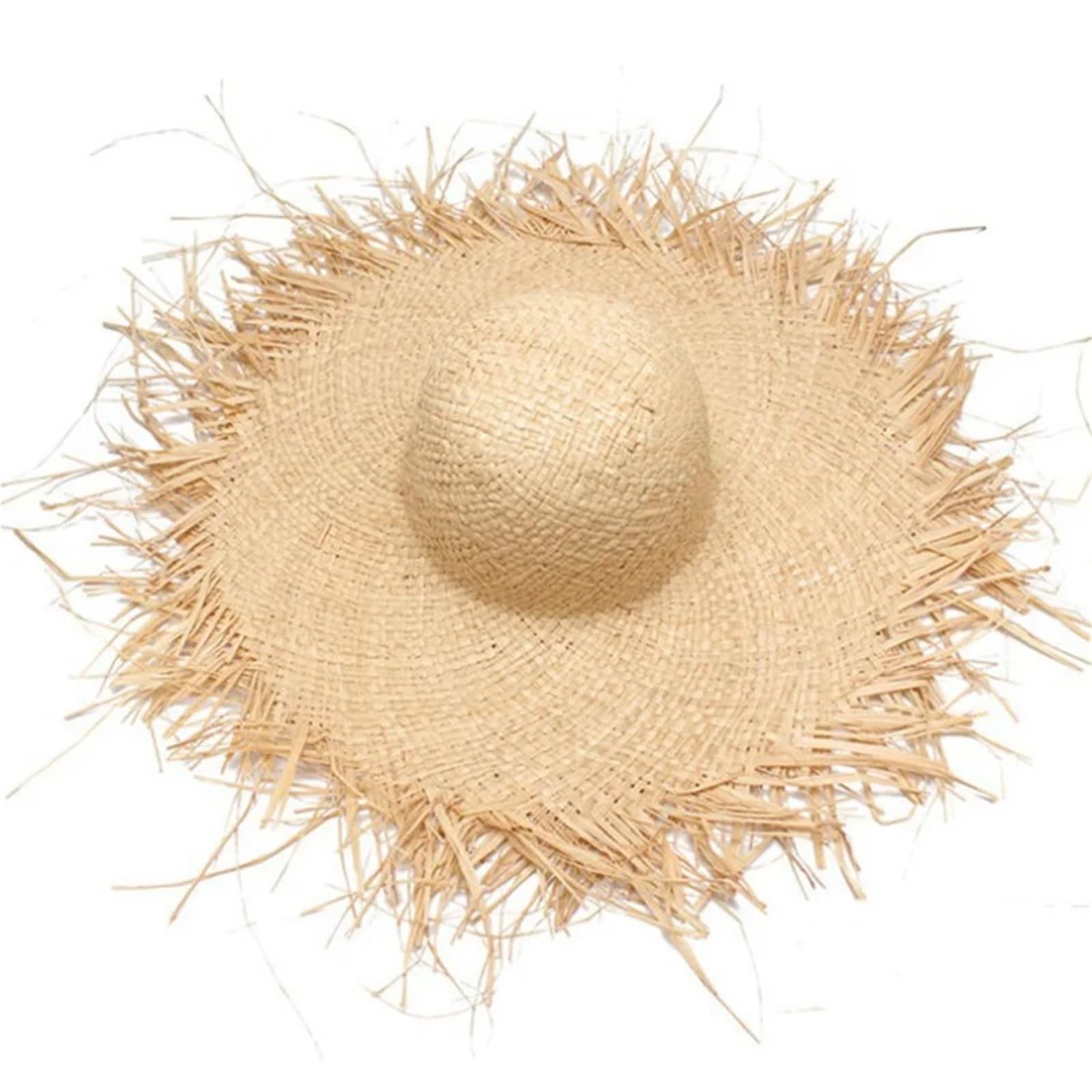 Sonnenhüte Visier Handgemachte Quaste Damen Stroh Sonnenhüte Große Breite Krempe Gilrs Natürliche Raffia Panama Strand Stroh Sonnenkappen for Den Urlaub