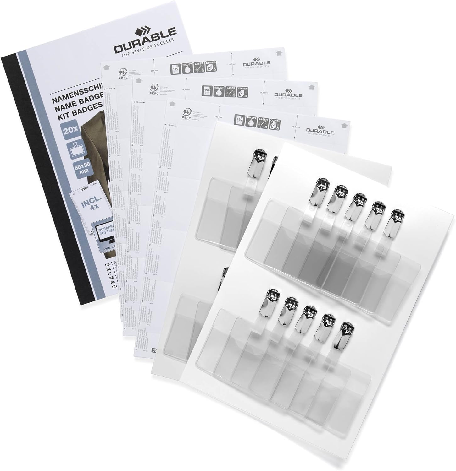 Durable Name Badge Set with Clip 60 x 90 mm (Pack of 20)