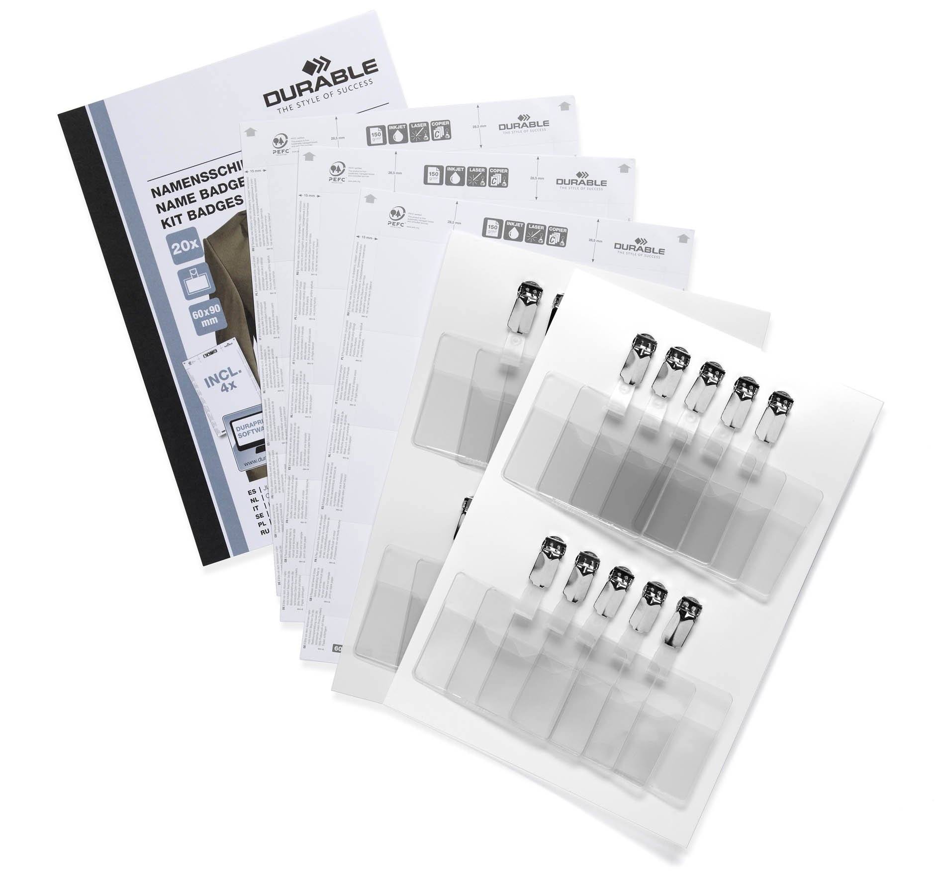 Durable Name Badge Set with Clip 60 x 90 mm (Pack of 20)