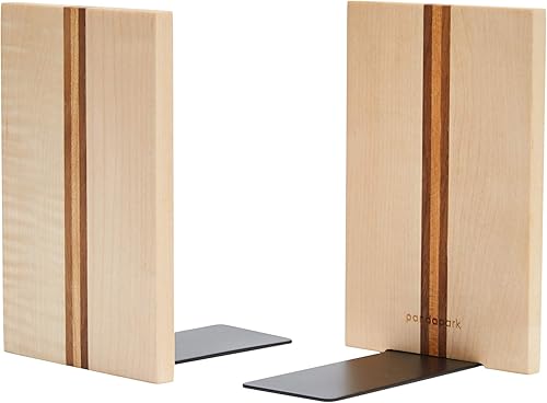 Miniatura 9 de Pandapark Sujetalibros decorativos de madera, sujetalibros antideslizante para estantes, sujetalibros resistentes, soporte para libros y CD, 1 par