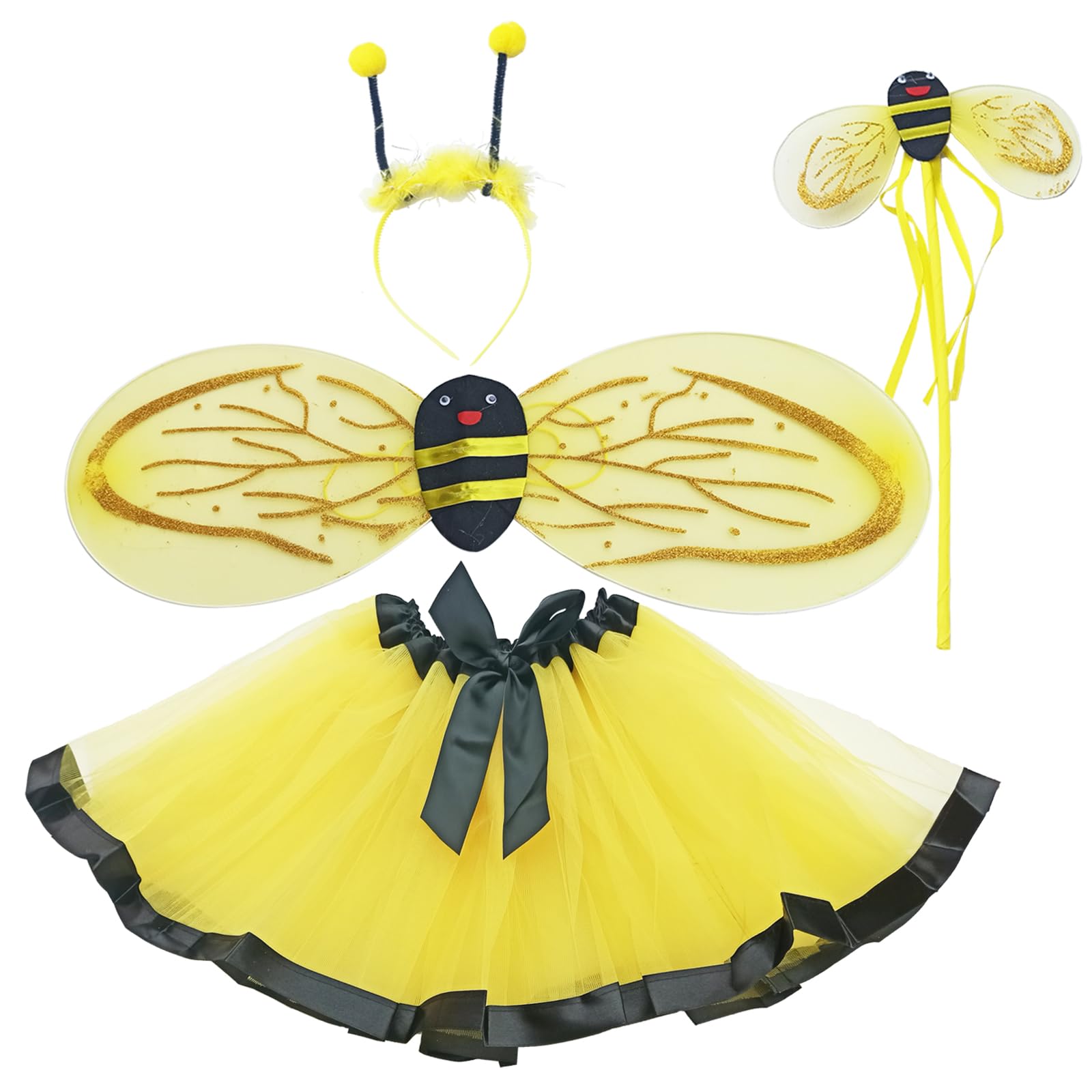 4 PC Girls Princess Fairy Costume Set with Butterfly Wings, Tutu, Wand & Halo