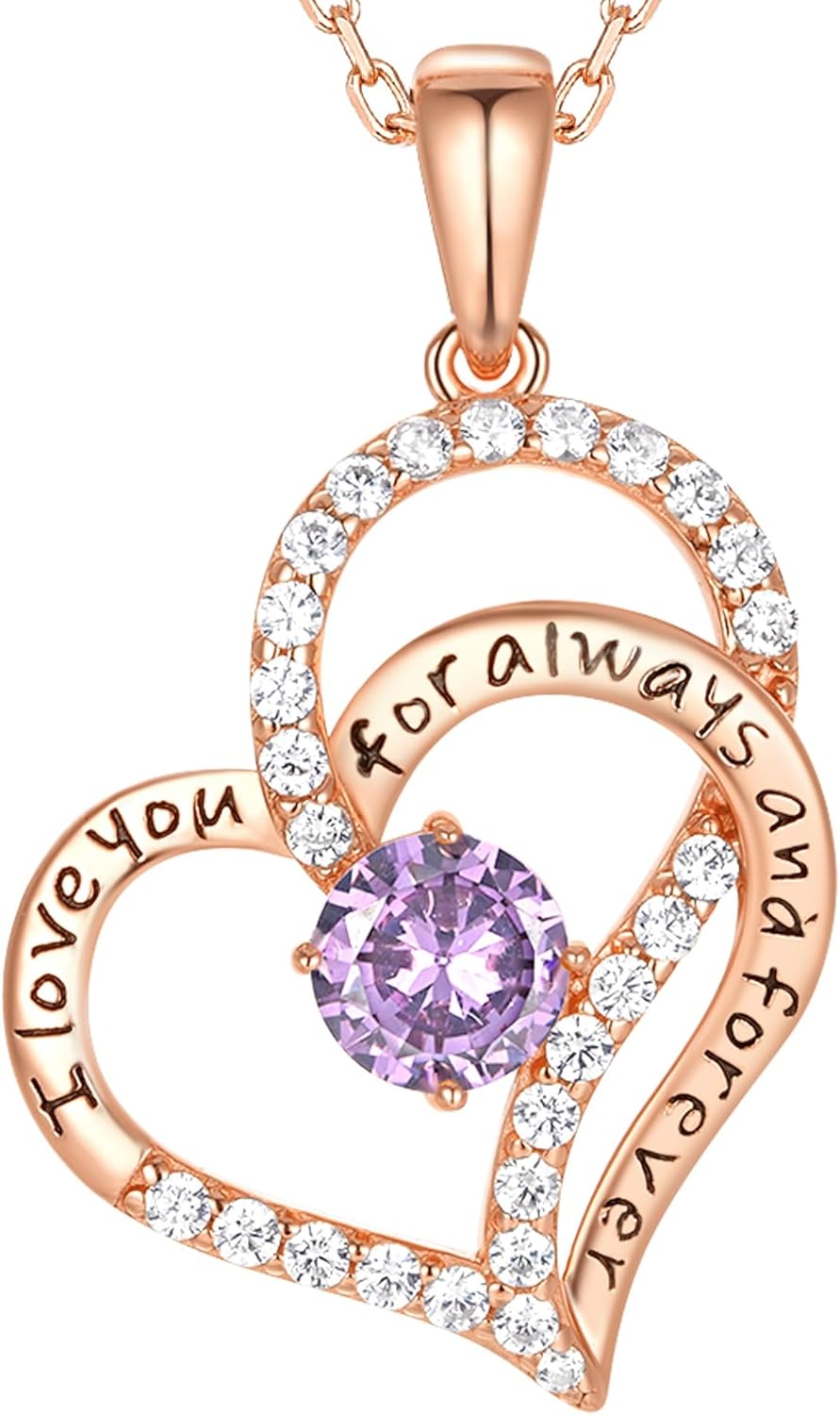 Birthday Gifts Double Heart Birthstone Necklace for Women, S925 Sterling Silver Pendant Necklace Jewelry for Her Mother Mom Wife Girlfriend