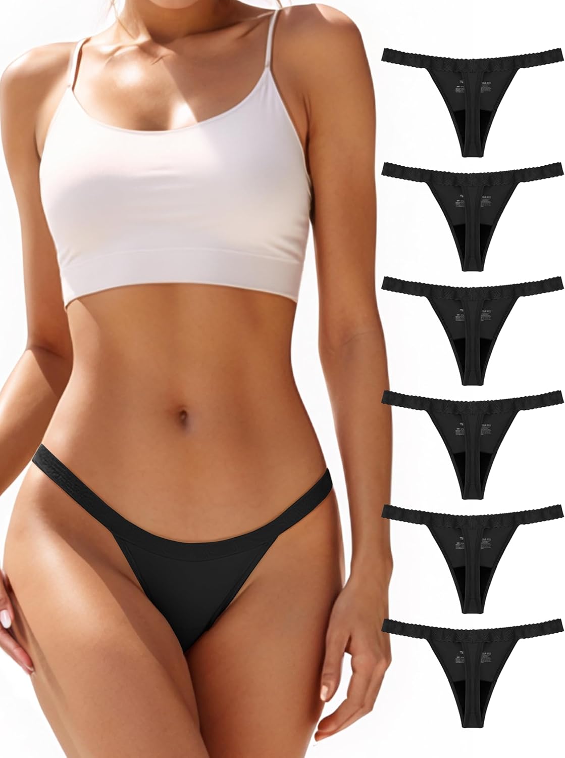 TIICHOO Period Thong Underwear for Women Lace Period Panties Thong Light Absorbency Leakproof Underwear Pack of 6