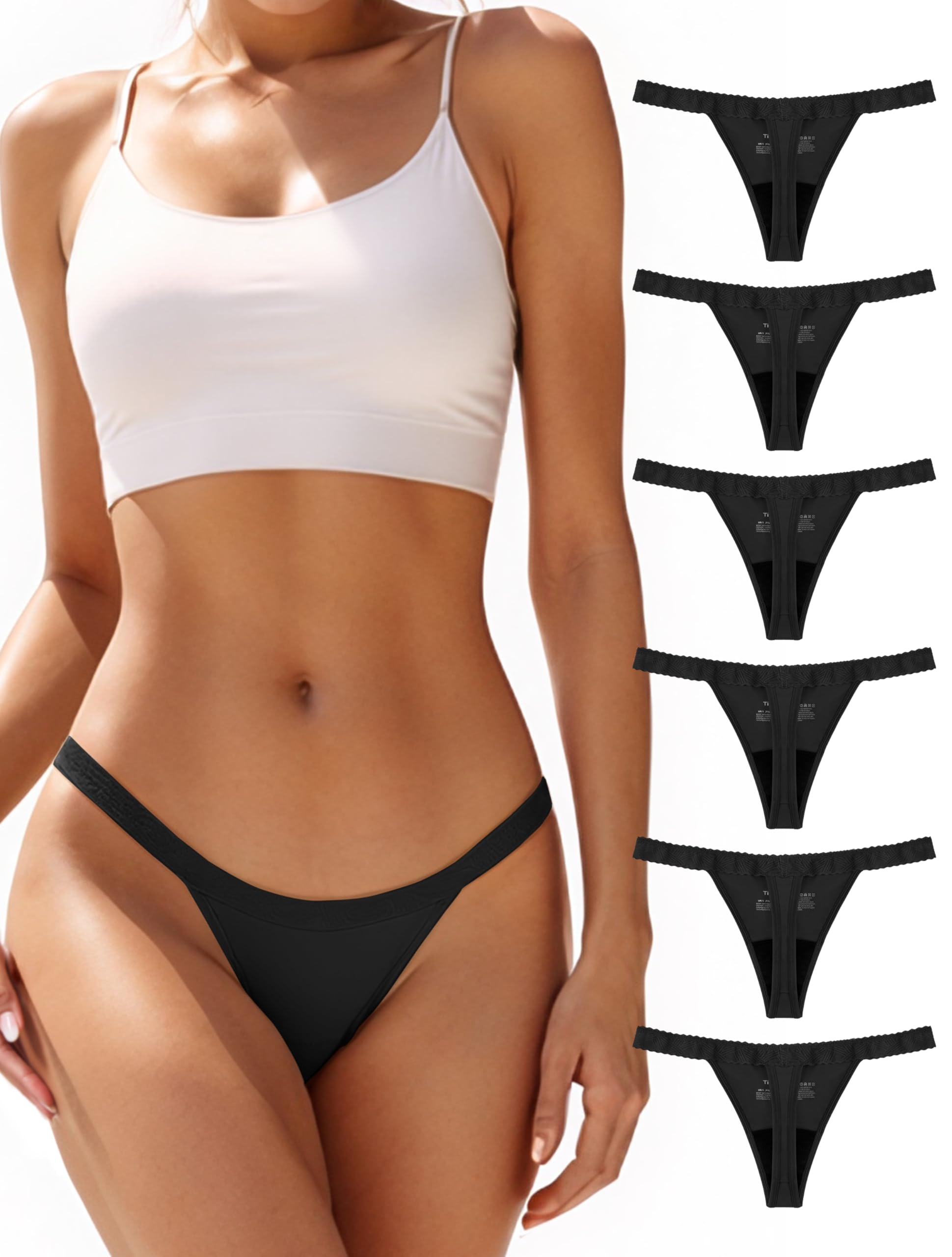 TIICHOO Period Thong Underwear for Women Lace Period Panties Thong Light Absorbency Leakproof Underwear Pack of 6