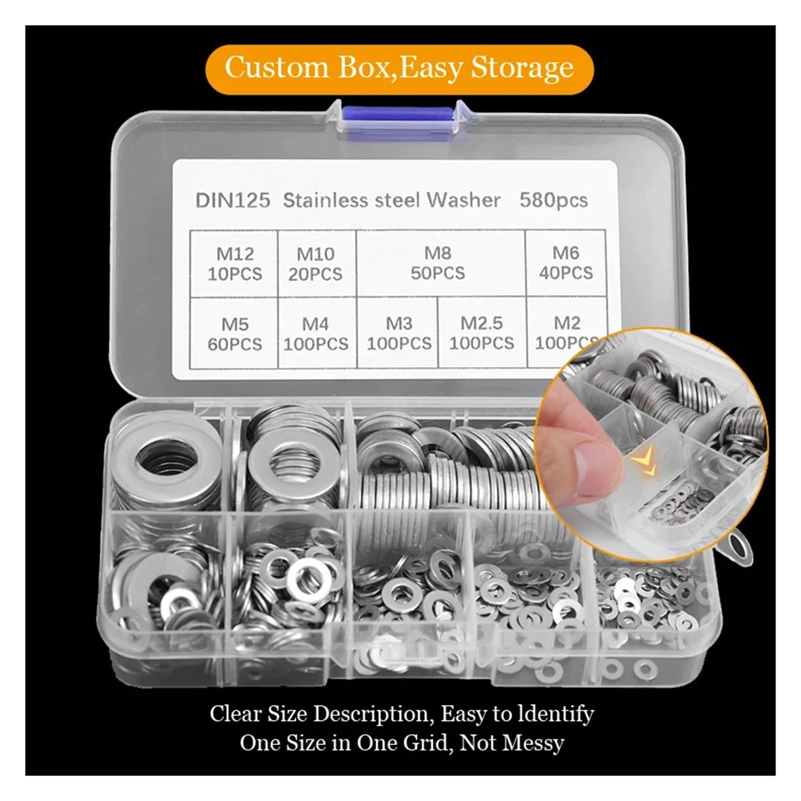 Kit surtido de arandelas planas de acero inoxidable, juego de arandelas planas de metal, juntas de tornillos, tornillos, arandelas, accesorios para el hogar de fábrica (910 piezas)