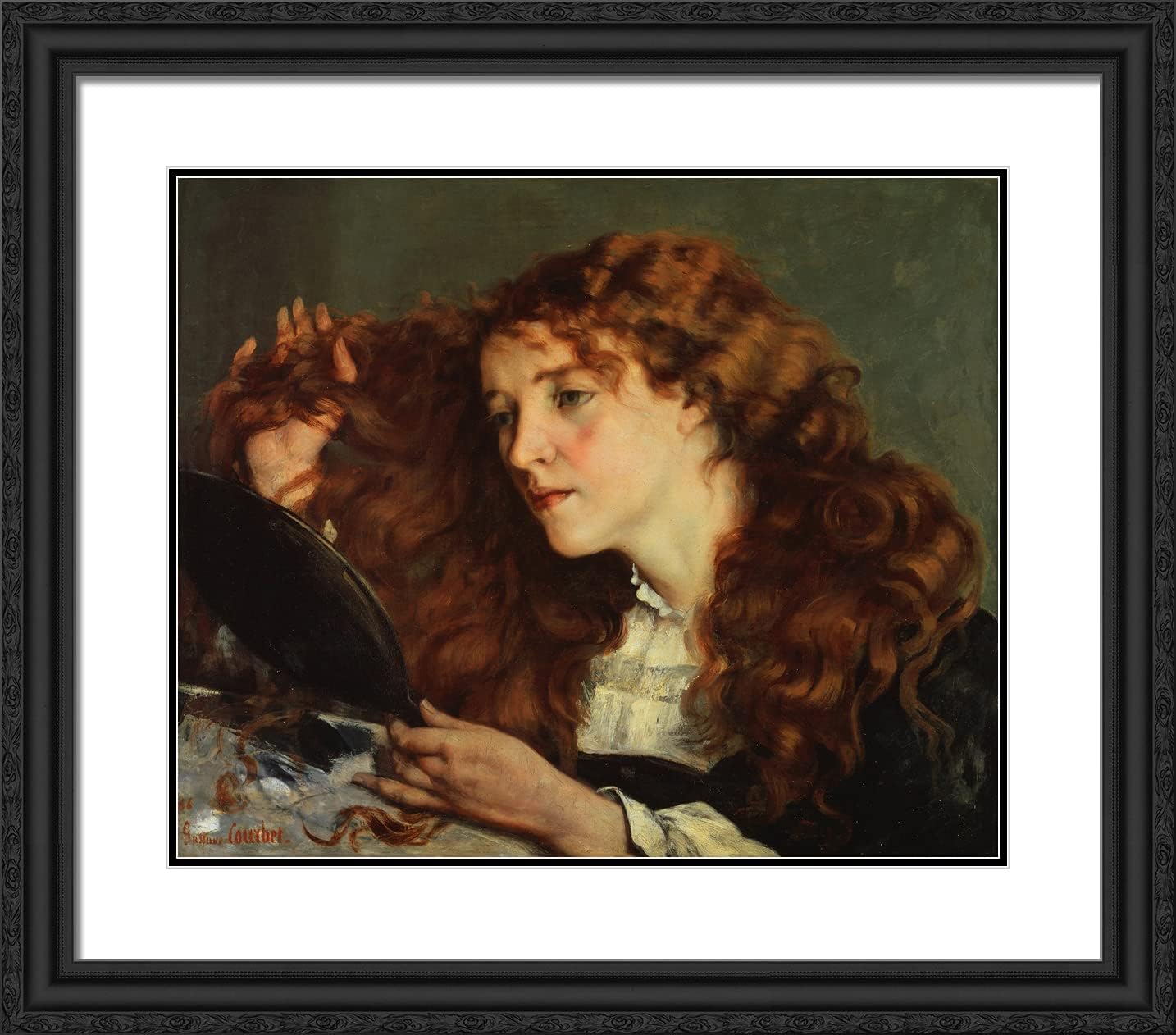 ArtDirect Courbet, Gustave 23x20 Gold Ornate Framed Art Print with Double Matting Titled: Jo La Belle Irlandaise
