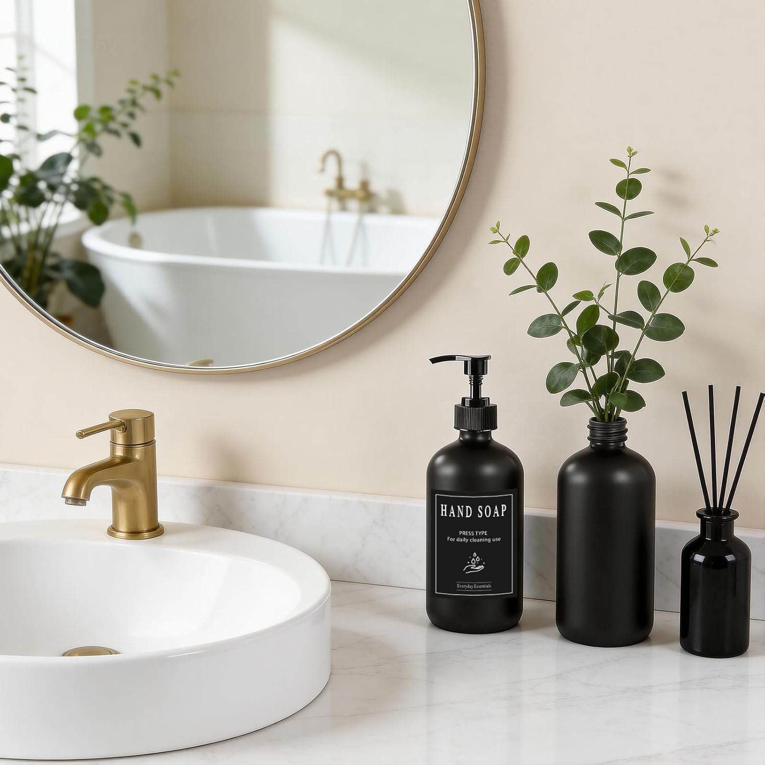TBWIND 12 Pack 8oz Black Glass Soap Dispenser Bottles with Pumps, Refillable Glass Bottles for Shampoo, Conditioner & Lotion, Ideal for Bathroom, Kitchen, Waterproof Labels & Funnels Included