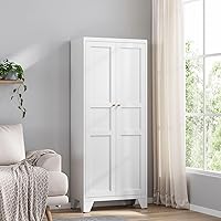 Vista 18 de Yizosh Armario de almacenamiento de metal con 2 puertas y 4 estantes ajustables, 61 pulgadas, color blanco, despensa de cocina, 5 niveles de alto