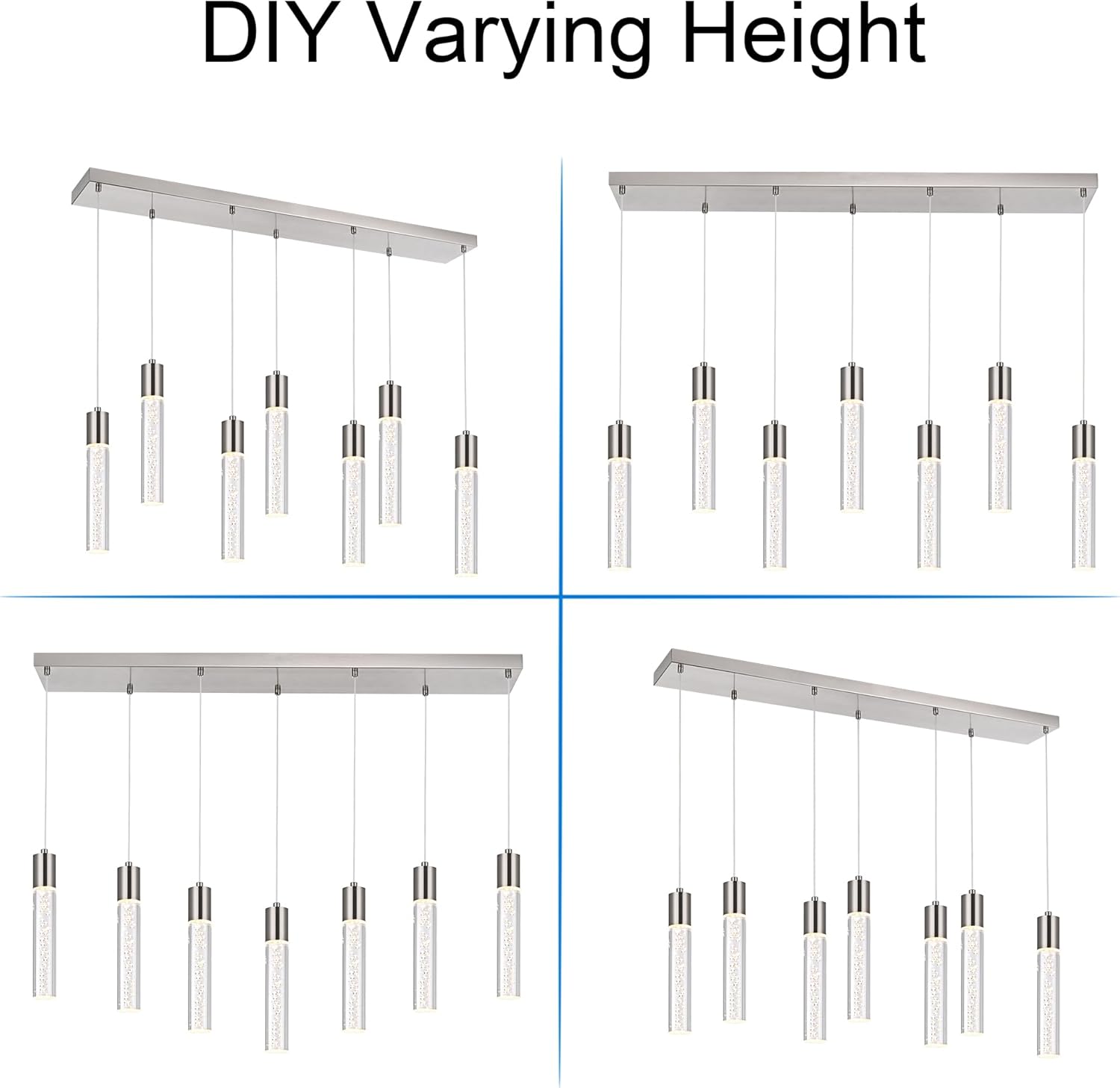 MELUCEE Dimmable LED Chandelier Linear Island Lighting, 7 Light Dining Room Chandeliers Brushed Nickel Pendant Light Fixture for Dining Room Over Table Kitchen Island, 5 Color Temperature Adjustable