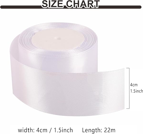 40mm Wide White Ribbon Thick Wedding Car Ribbon 22m, 1.5 inch Thick White Satin Ribbon for Gift Wrapping Wedding Car Christmas Birthday Cake Hair Bow Florist Bouquet Crafts Decorations - 2