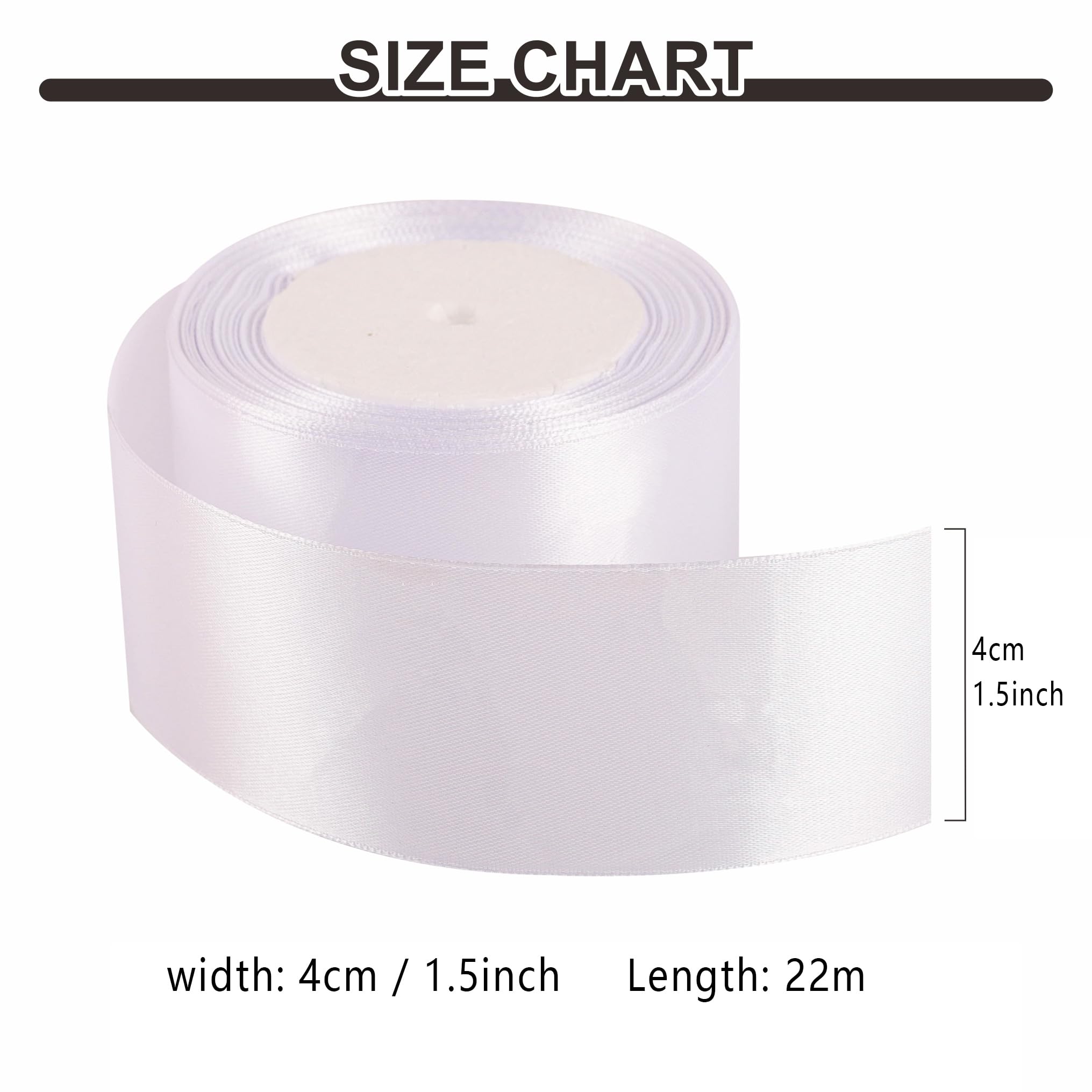 40mm Wide White Ribbon Thick Wedding Car Ribbon 22m, 1.5 inch Thick White Satin Ribbon for Gift Wrapping Wedding Car Christmas Birthday Cake Hair Bow Florist Bouquet Crafts Decorations — view 2