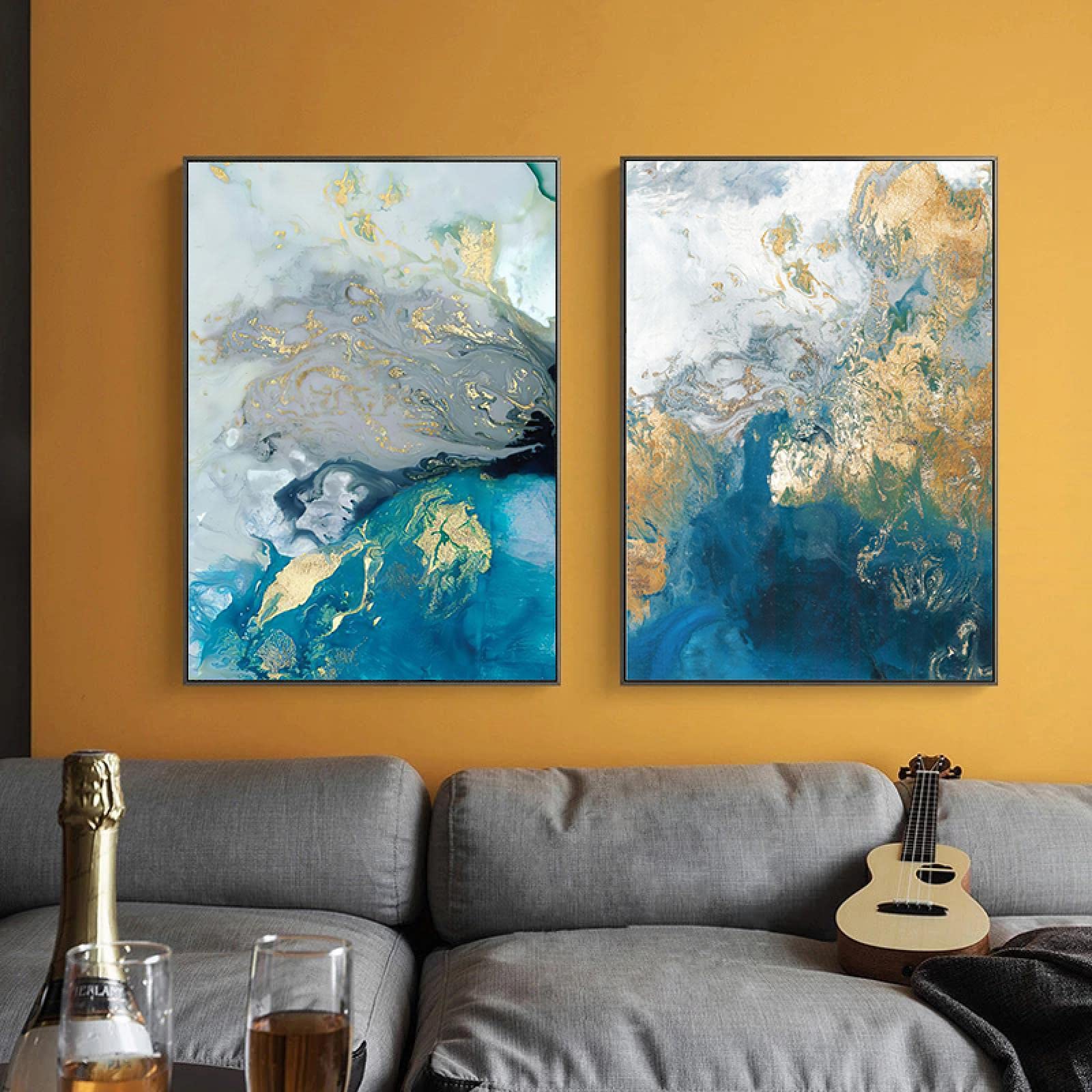 Impression murale salon affiche abstraite bleu moderne 70x100cm grand format