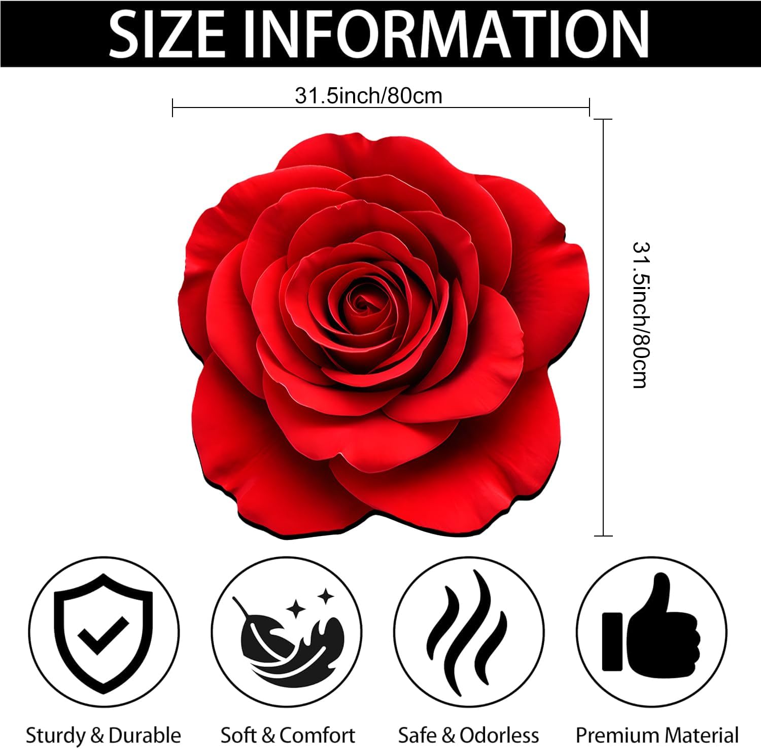 Red Flowers Floral Bath Mat Natural Rose Bathroom Rugs Funny Non Slip Bathtub Decor Mats Super Absorbent Floor Carpet Machine Washable Quick Dry Bahtmat for Tub, Shower, Bedroom，Kitchen，31.5"x31.5"