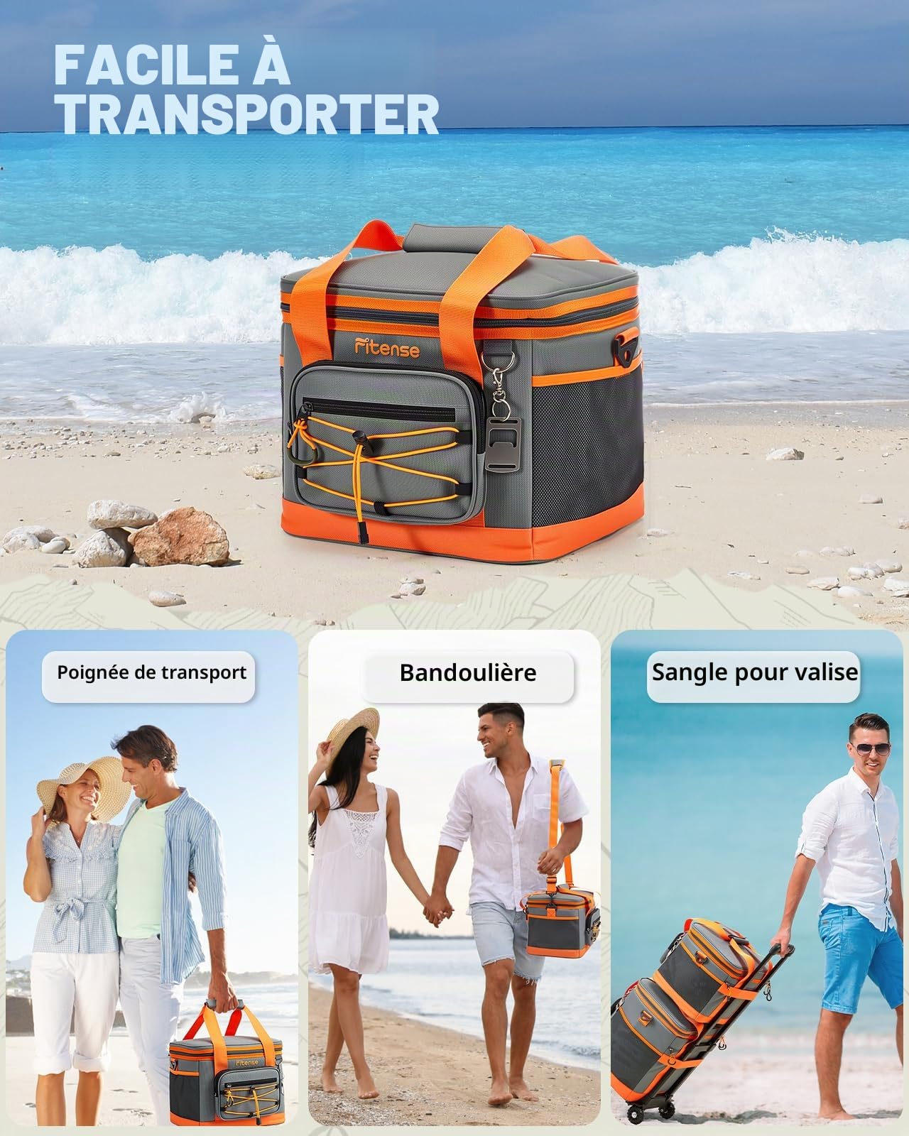 Fitense Sac Isotherme Pliable, Isotherme Souple avec, 4 Couches isolées Anti-Fuite, Sac Isotherme glacière, Pique-Nique isolé pour Le Camping, la Plage, l'épicerie, Le Pique-Nique