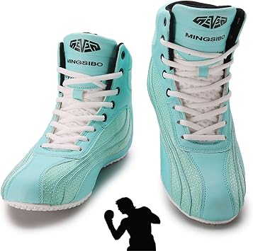 Professional Mens Boxing Shoes Wrestling Shoes Non-slip Training Sneakers Gym Boots,Blue-42EU