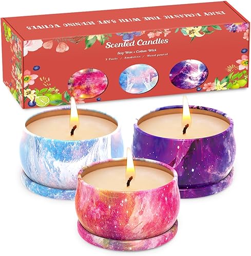 Juego de 3 velas perfumadas para Navidad, Acción de Gracias, cera de soja natural, velas portátiles de lata de viaje, regalo de aromaterapia para