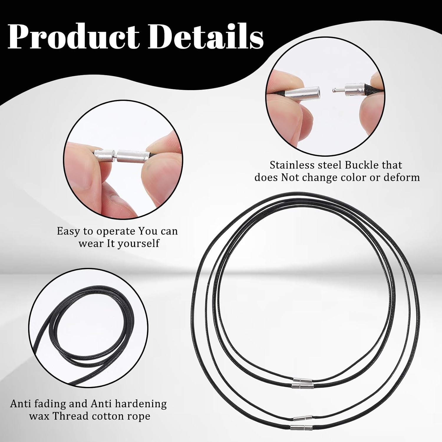 4 Pcs Black Cord Necklace, Men Waterproof Choker Necklace String With Clasp, Braided Rope Chain for Jewelry Making Men Women - Image 3