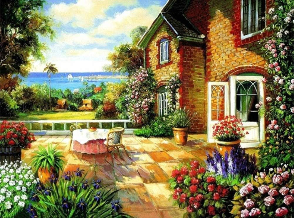 DIY Fabric Decorating Kits, ABEUTY Paint by Numbers Garden by The Sea 16x20 inches Number Painting Wall Art