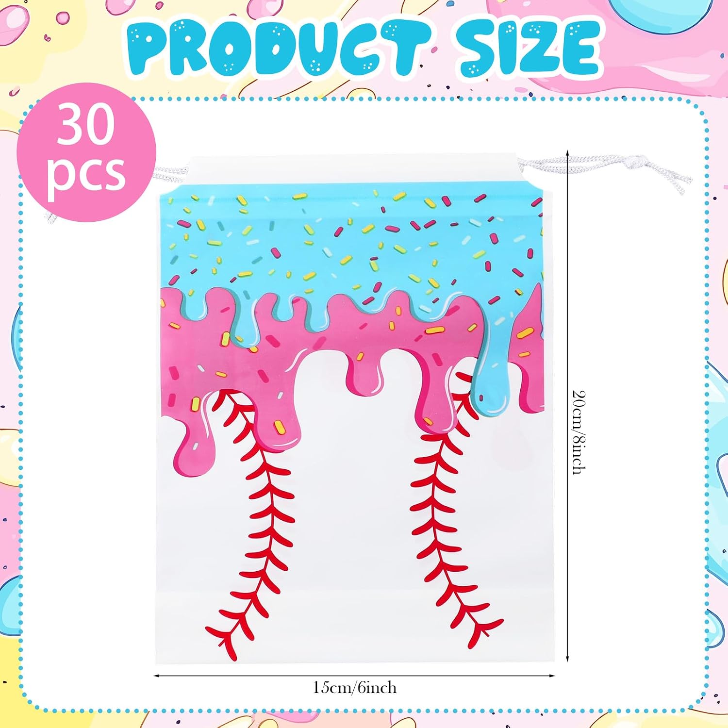 Klyyo Clyro 30 Pcs Baseball Ice Cream Drip Drawstring Bags image 2