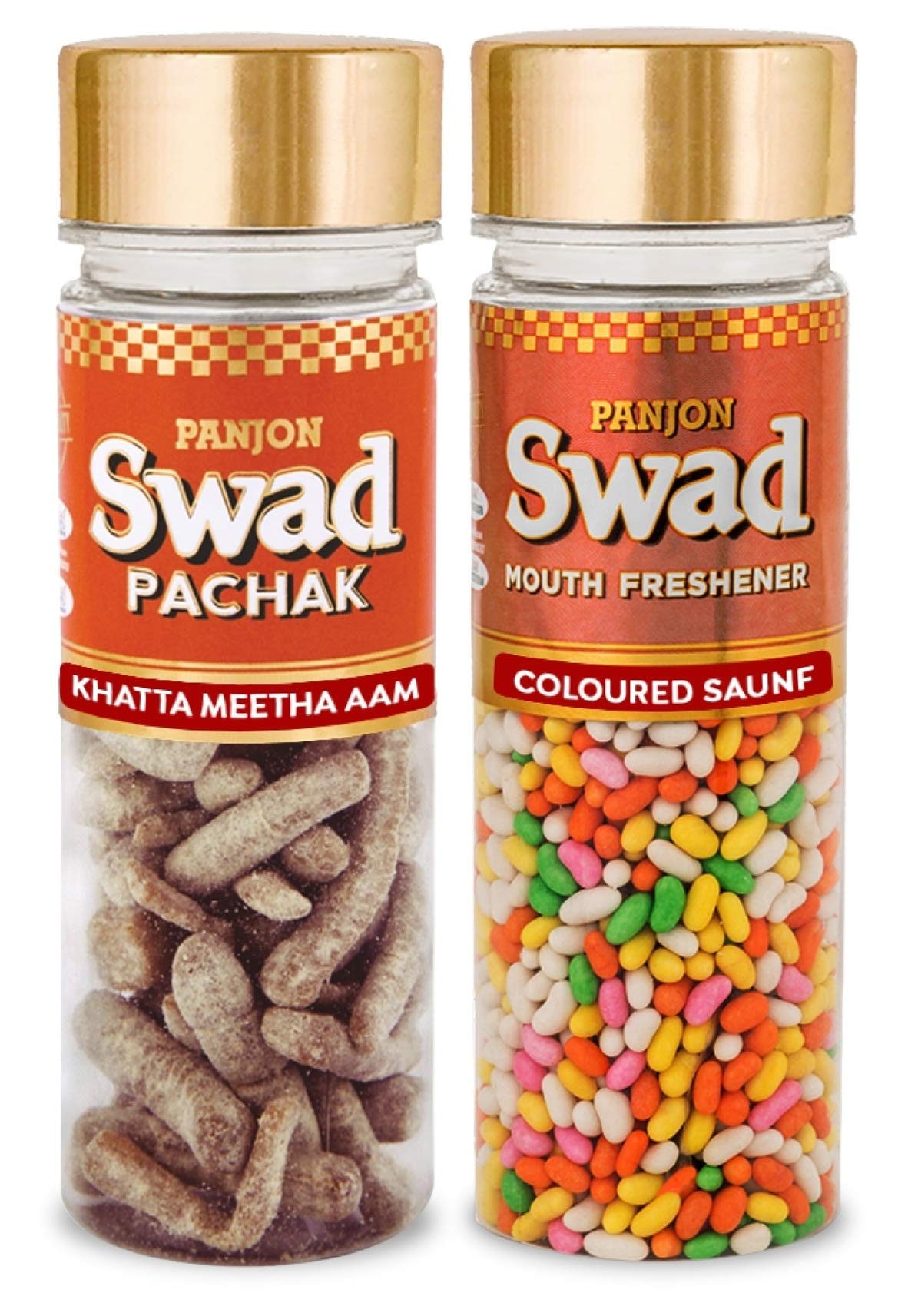 Panjon Swad Khatta Meetha Aam & Coloured Saunf (Mukhwas Mouth Fresheners) 2 Bottles, 310g
