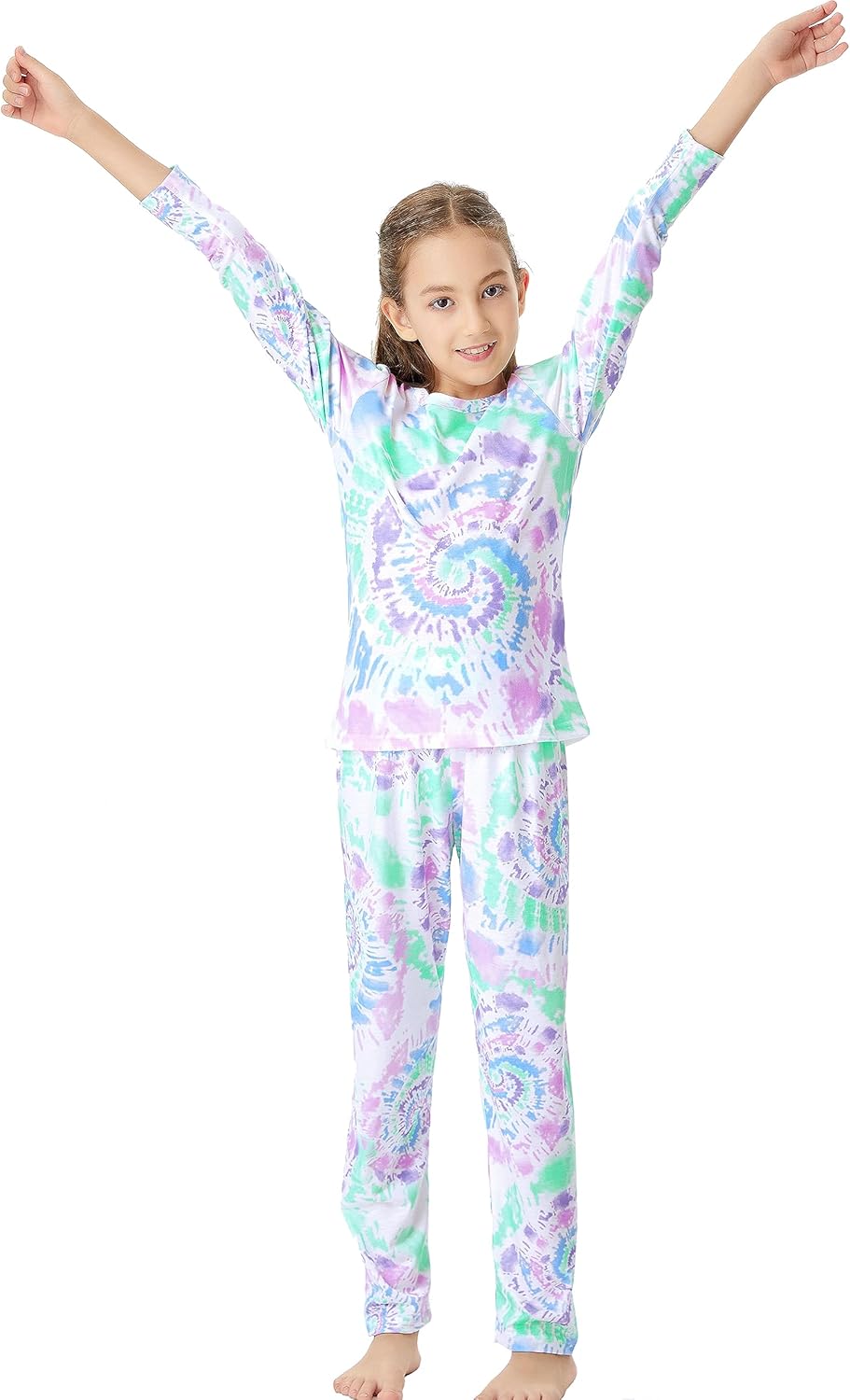 Trendy Tie Dye Spiral Pajamas for Girls 2-Piece Soft Long Sleeve & Pants PJ Set Jammies Size 6-18 - Image 4