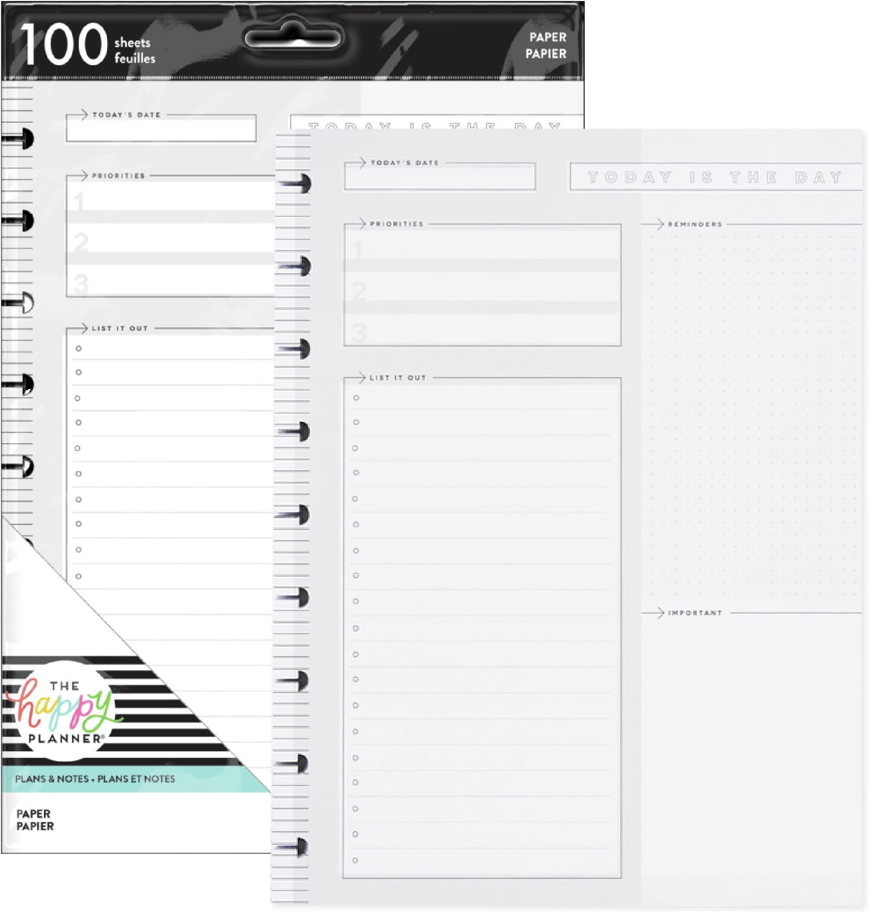 Happy Planner Plans + Notes Planner Refill Paper, 100 Sheets of Lined and Dashboard Layout Notebook Paper for Journals, Classic Size, 7"x 9.75"