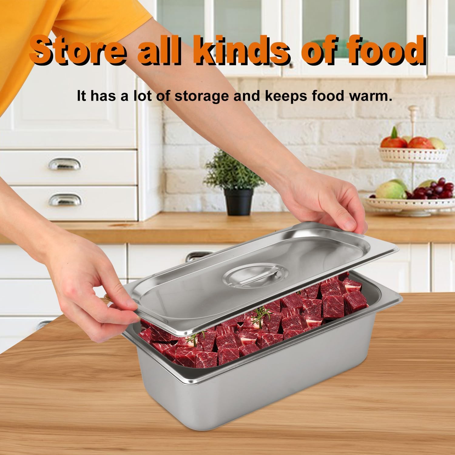 5 Pack, 1/3 Size Stainless Steel Steam Table Pan with Lid, 4 Inch Depth Hotel Pans for Weddings, Parties, Restaurants, Cafeterias and Hotels - Image 6