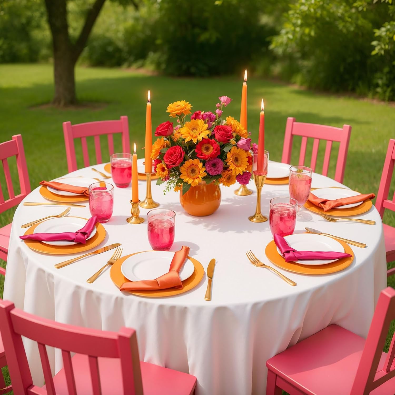 Tegeme 16 Pcs Hot Pink and Orange Cloth Napkins 17x17 in Satin Luncheon