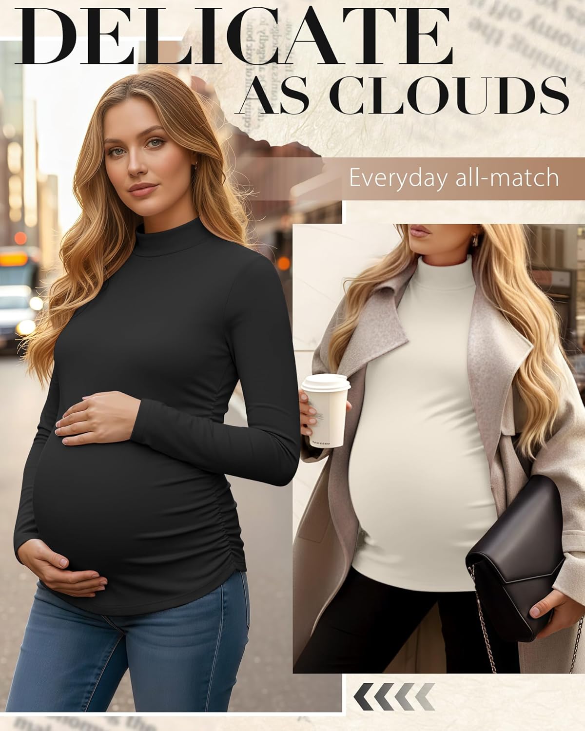 Riyiper 4 Pack Women's Maternity Turtleneck Shirts Long Sleeve Pregnancy Tops Ruched Sides Pregnant Tees Mama Clothes - Image 5