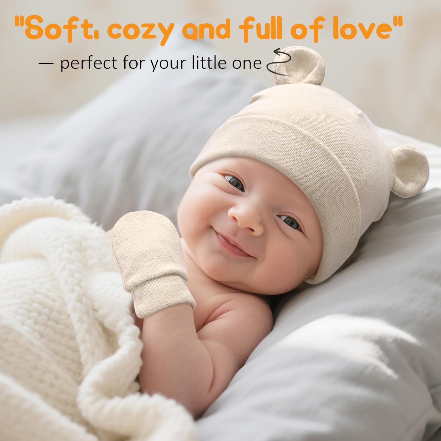 Newborn Hat Mittens Baby Boys Girls Cotton Hat Gloves Set Infant Beanie for 0-6 Months - Image 5