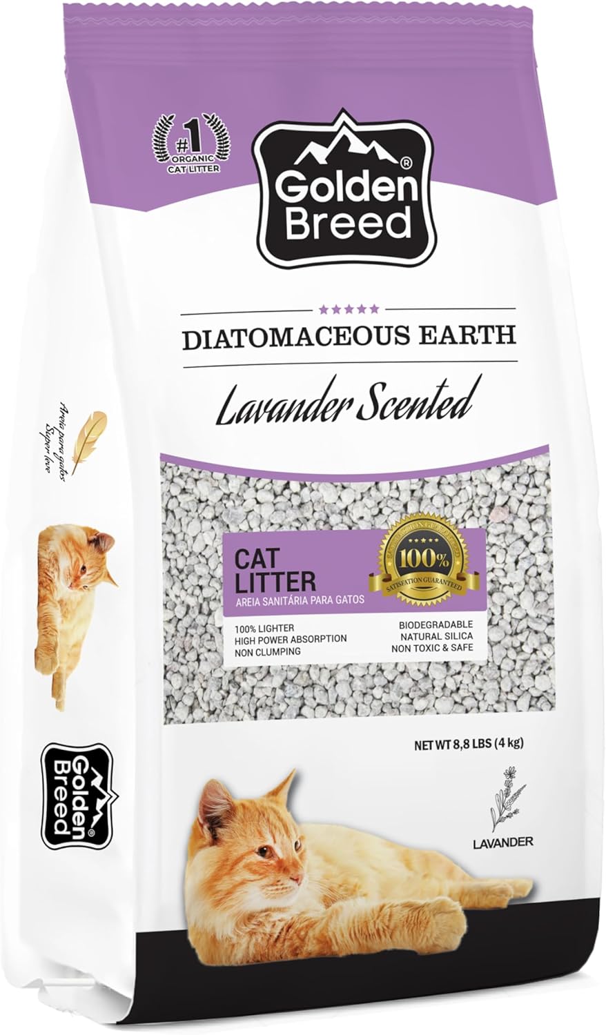 Golden Breed - Lavendar Scented, Natural, Lightweight, Diatomaceous Earth, Non-Clumping, Superior Odor Control, Eco-Friendly, 8.8 lb