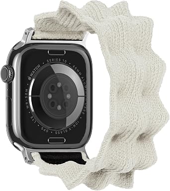 ULTIMAL Scrunchie Band Compatible with Apple Watch 38mm 40mm 41mm 42mm for Women, Stretchy Braided Nylon Elastic Solo Loop Replacement Strap for iWatch Series 11 10 9 8 7 6 5 SE, No Buckle Black, M