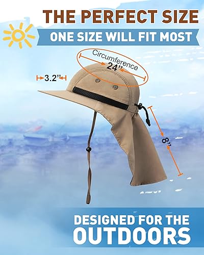 Miniatura 6 de Tirrinia Sombrero de sol con solapa para el cuello con ala ancha, UPF 50+ para senderismo, safari, pesca, para hombres y mujeres, ideal para