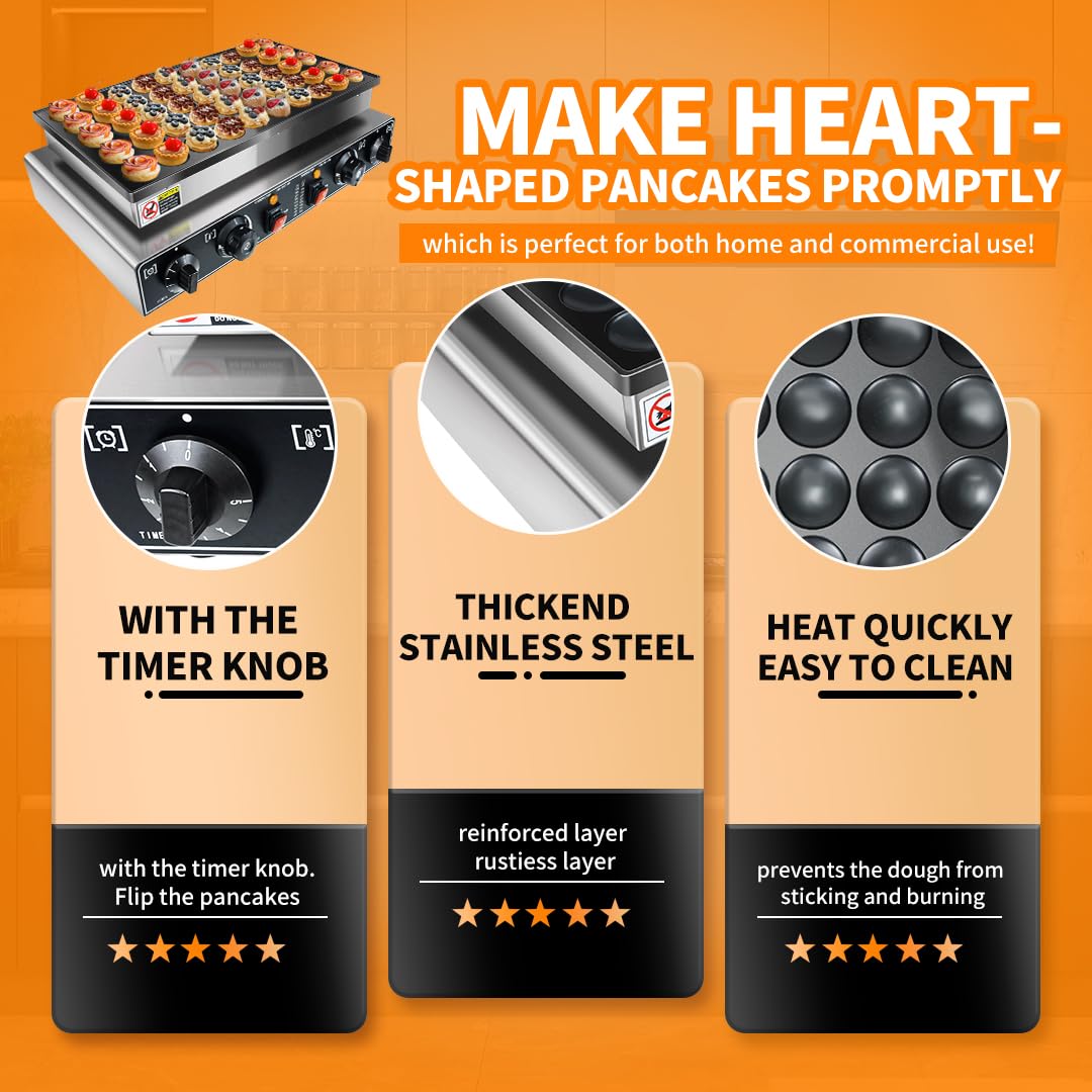 Commercial Mini Dutch Pancake Maker - 50 Pancakes At Once, Electric, Non-Stick, 2 Thermostats & Timers