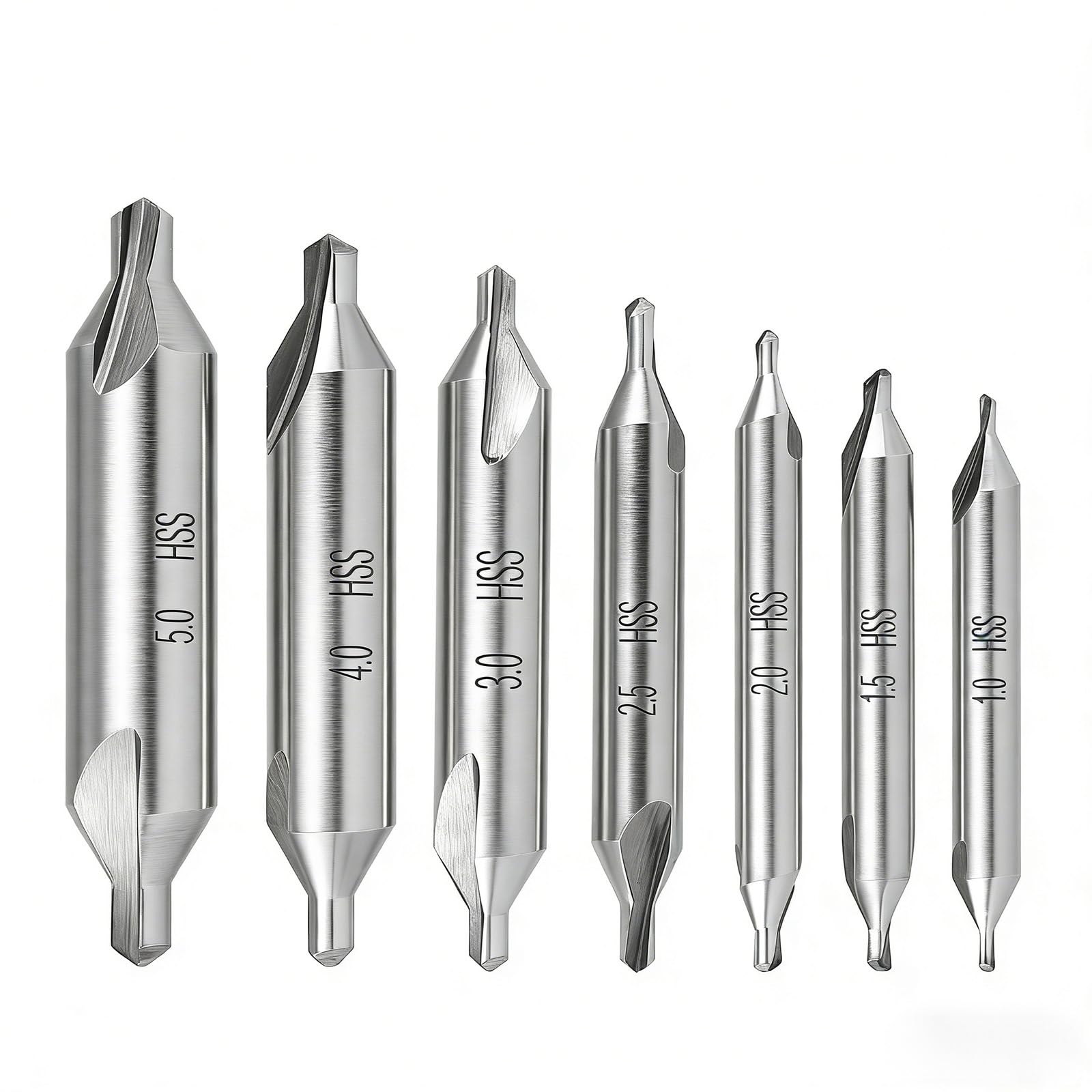 7pcs Center Drill Bits Set, M2 HSS Centering Drill Bits 60-Degree Angle Countersink Tools for Lathe Steel Brass Wood Metalworking Size 1/1.5/2/2.5/3/4/5