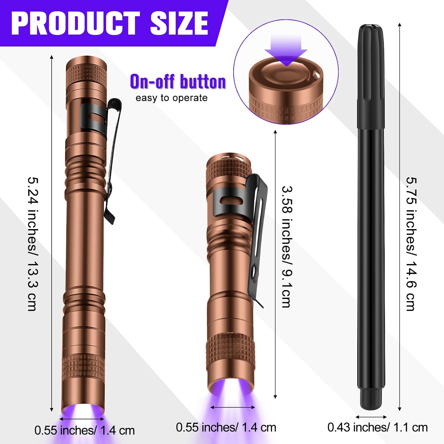 Tegeme 8 Pcs Black Light Flashlight Invisible Ink Pen, Bronze and Black image 3